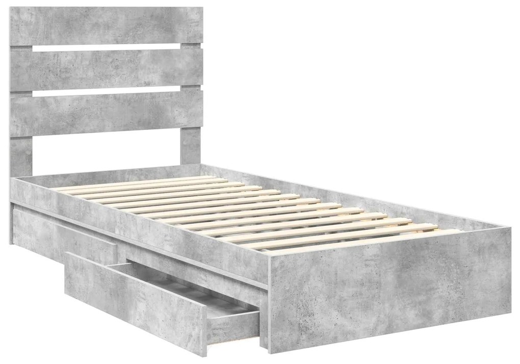 vidaXL Κρεβάτι Αποθήκης Σκυρόδεμα Γκρι 100 x 200 cm Επεξεργασμένο ξύλο