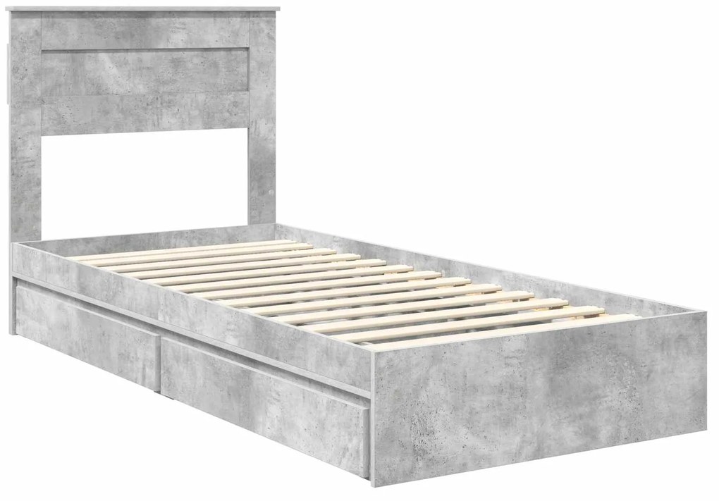 vidaXL Κρεβάτι Αποθήκης Σκυρόδεμα Γκρι 90 x 200 cm Επεξεργασμένο ξύλο