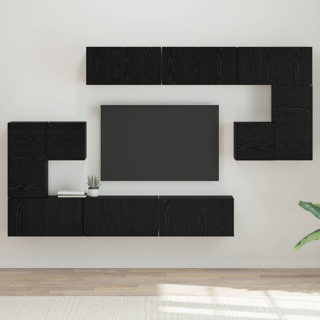 vidaXL Σετ επίπλου τηλεόρασης 10 pcs Μαύρη δρυς 180 x 30 x 90.5 εκ