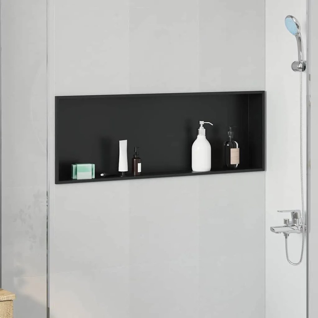 vidaXL Νίτσα Μπάνιου Μαύρο 90 x 30 x 9.5 εκ. Ανοξείδωτο ατσάλι