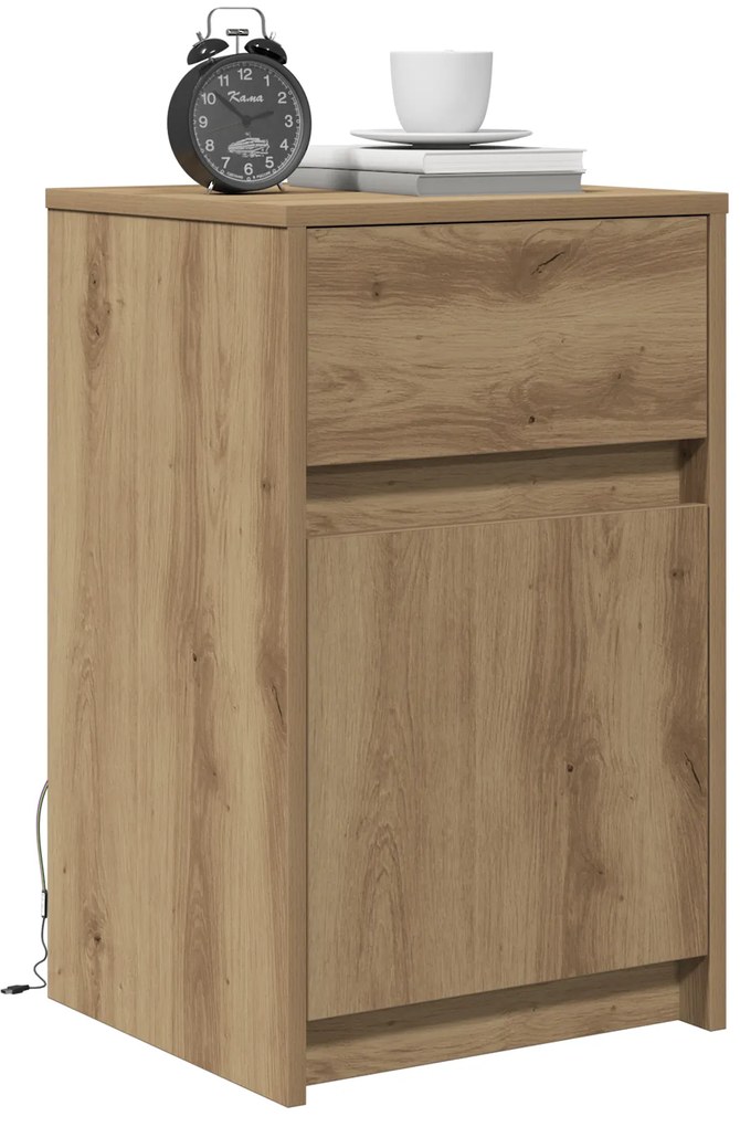 vidaXL LED Κρεβατάκι Ντουλάπα με συρτάρι artisan δρυς 38 x 34 x 61 εκ.