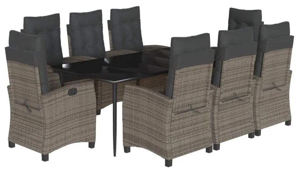 vidaXL Σετ Τραπεζαρίας Κήπου 9 τεμ. Γκρι Συνθ. Ρατάν με Μαξιλάρια