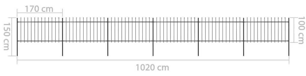 vidaXL Κάγκελα Περίφραξης με Λόγχες Μαύρα 10,2 x 1 μ. από Χάλυβα