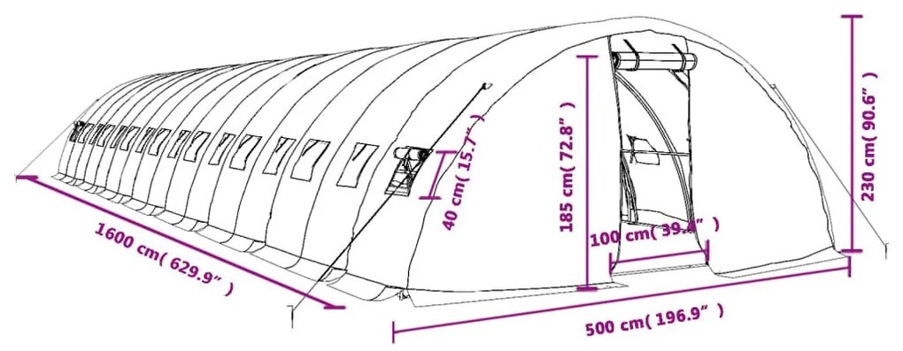 Θερμοκήπιο με Ατσάλινο Πλαίσιο Λευκό 80 μ² 16 x 5 x 2,3 μ. - Λευκό