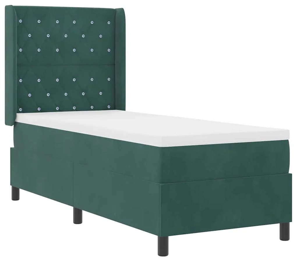 vidaXL Κρεβάτι Box Spring LED με Στρώμα Σκούρο Πράσινο 80 x 200 cm