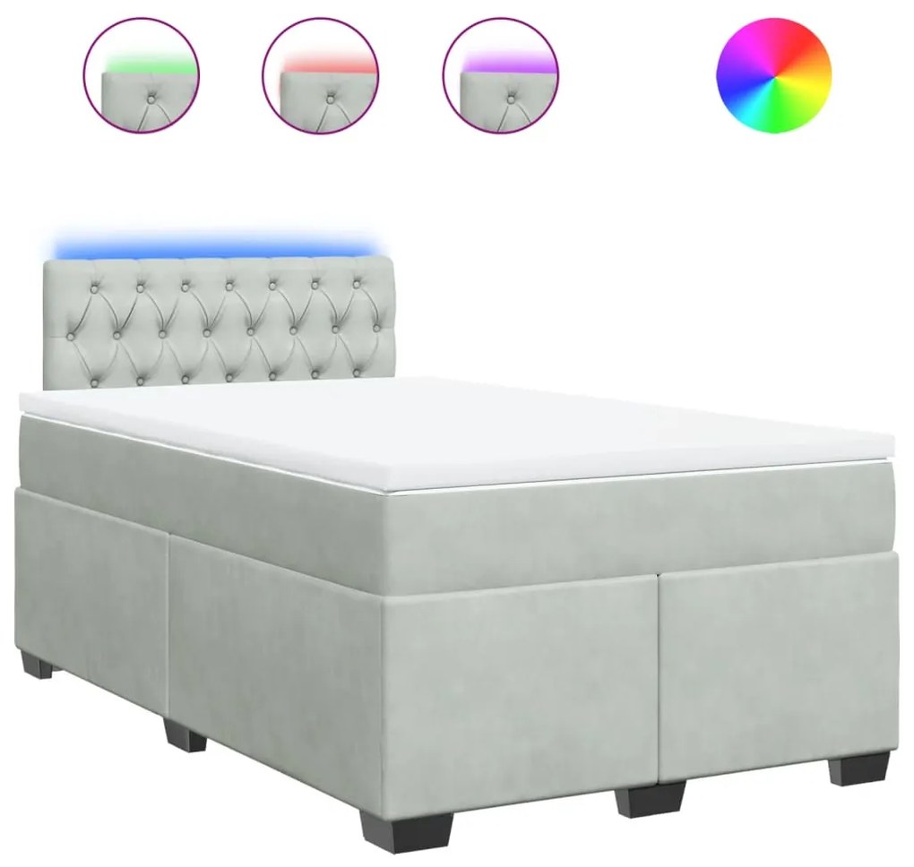 vidaXL Κρεβάτι Boxspring με Στρώμα Ανοιχτό Γκρι 120x190 εκ. Βελούδινο