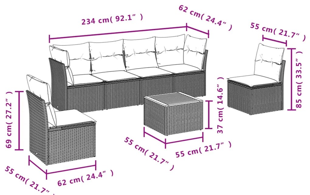 vidaXL Σαλόνι Κήπου Σετ 7 τεμ. Μπεζ Συνθετικό Ρατάν με Μαξιλάρια
