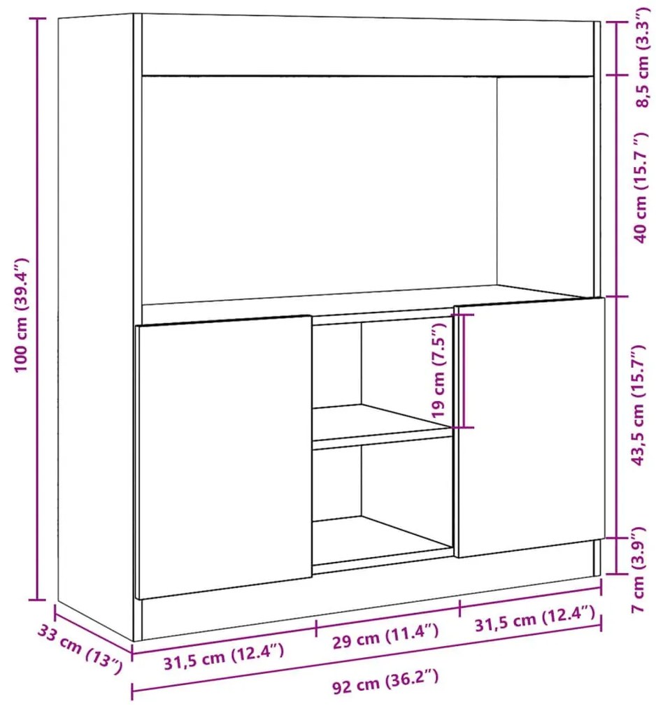 Ντουλάπι Sonoma Δρυς 92x33x100 εκ. από Επεξεργασμένο Ξύλο - Καφέ