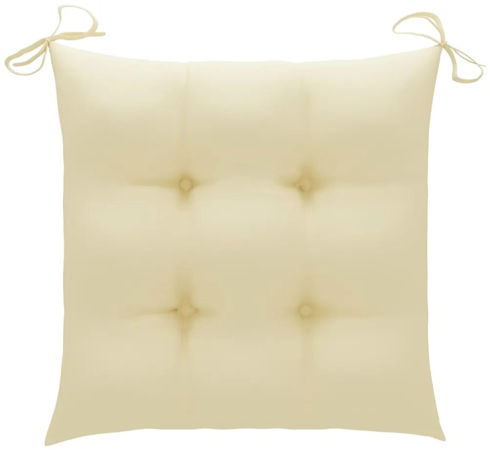 vidaXL Καρέκλες Κήπου 4 τεμ. Μασίφ Ξύλο Teak με Λευκά Κρεμ Μαξιλάρια