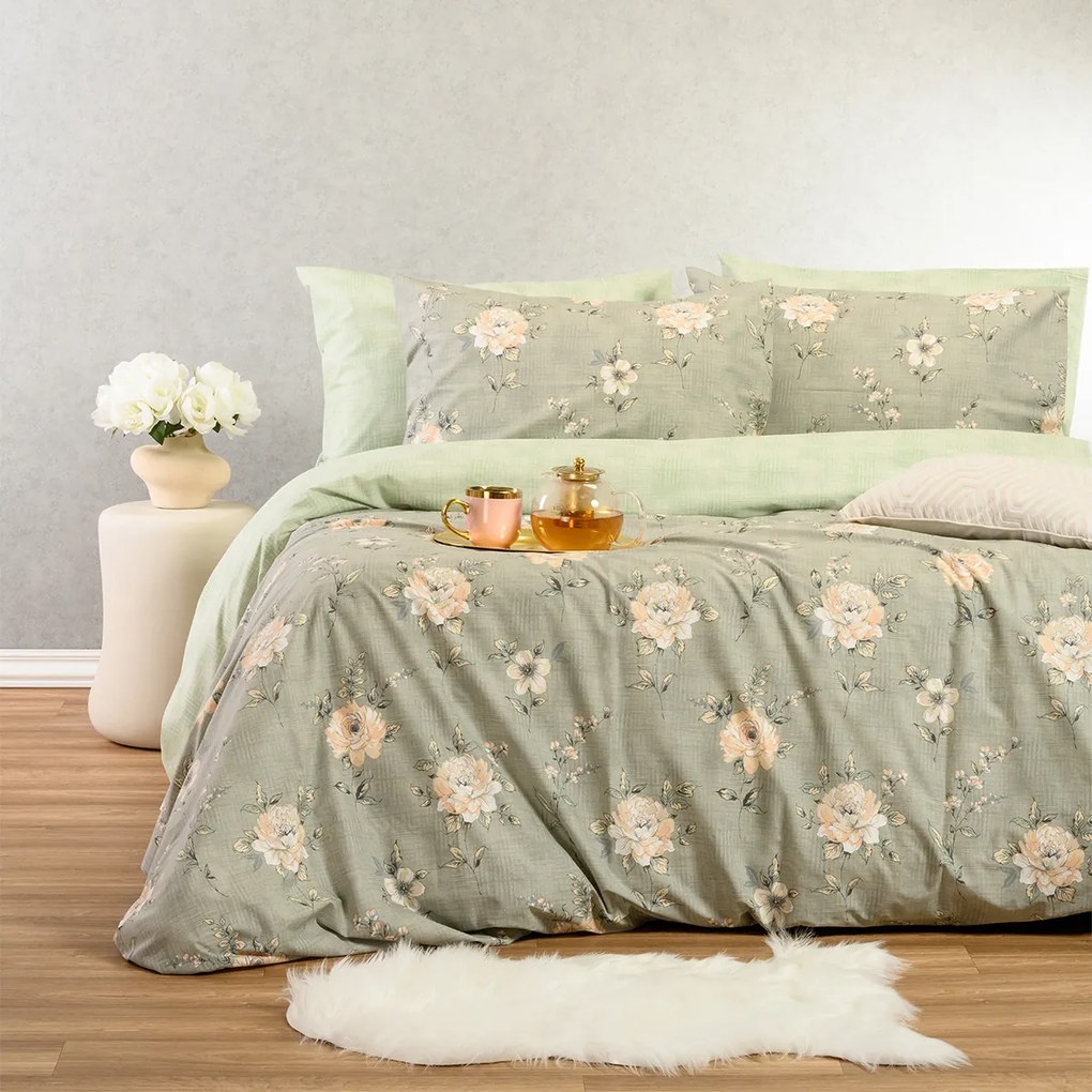 Σεντόνια Μονά (Σετ) Melinen Casual Line Gianna Grey/Aqua Πράσινο Χωρίς Λάστιχο 170x270