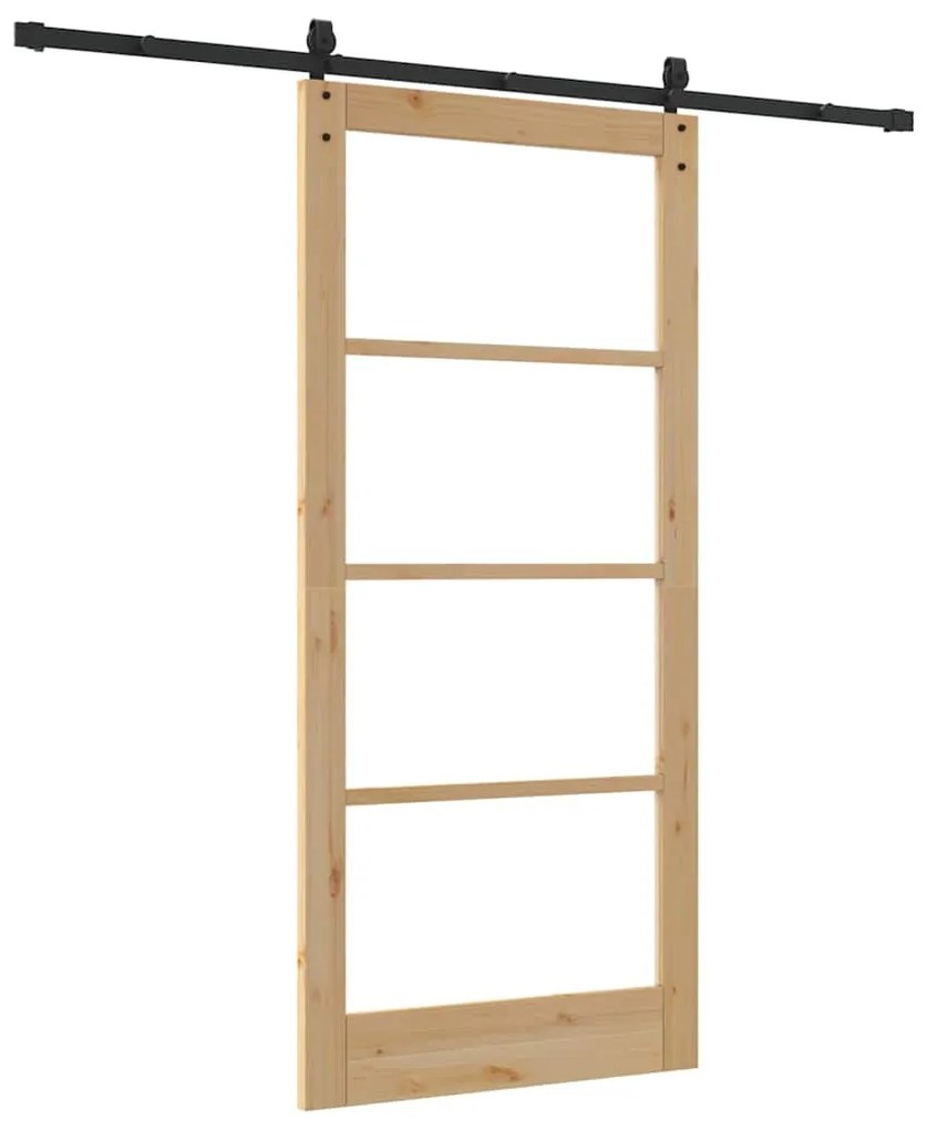 vidaXL Συρόμενη Πόρτα Χειροκίνητος Καφέ 93 x 202 cm Ξύλο και μέταλλο