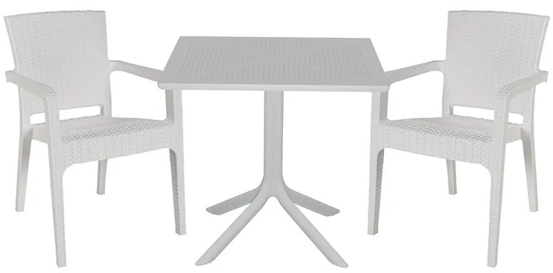 Τραπεζαρία κήπου Groovy-Halcyon pakoworld σετ 3τεμ PP λευκό 80x80x74,5εκ.