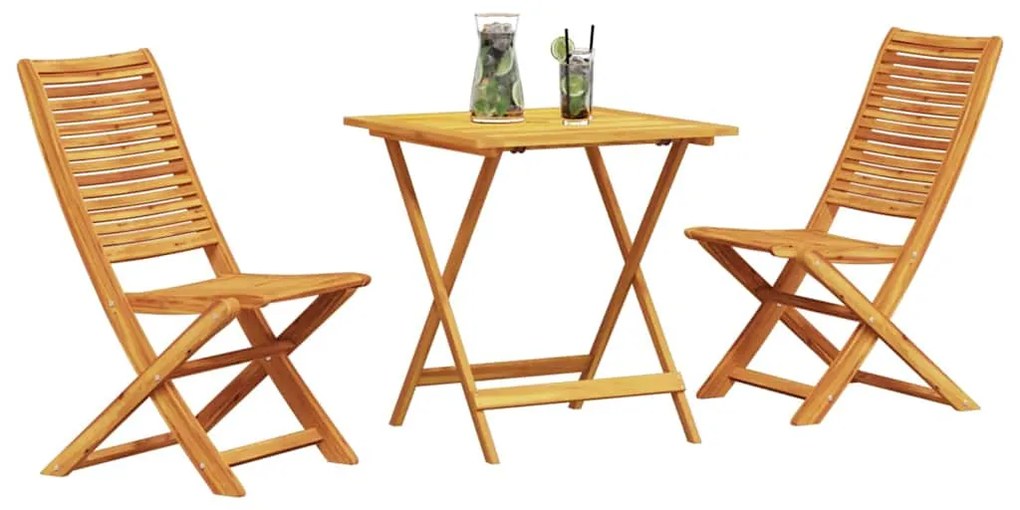 vidaXL Φορητό Σετ Μπιζερί Πτυσσόμενος 3 pcs Καφέ Μασίφ ξύλο ακακίας