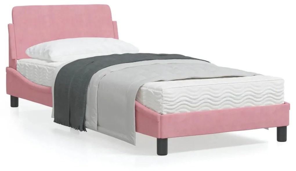 Πλαίσιο Κρεβατιού με Κεφαλάρι Ροζ 90x200 εκ. Βελούδινο