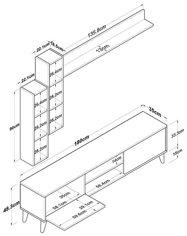 Σύνθετο σαλονιού Celty φυσικό-λευκό 180x35x48.5εκ 180x35x48.5 εκ.