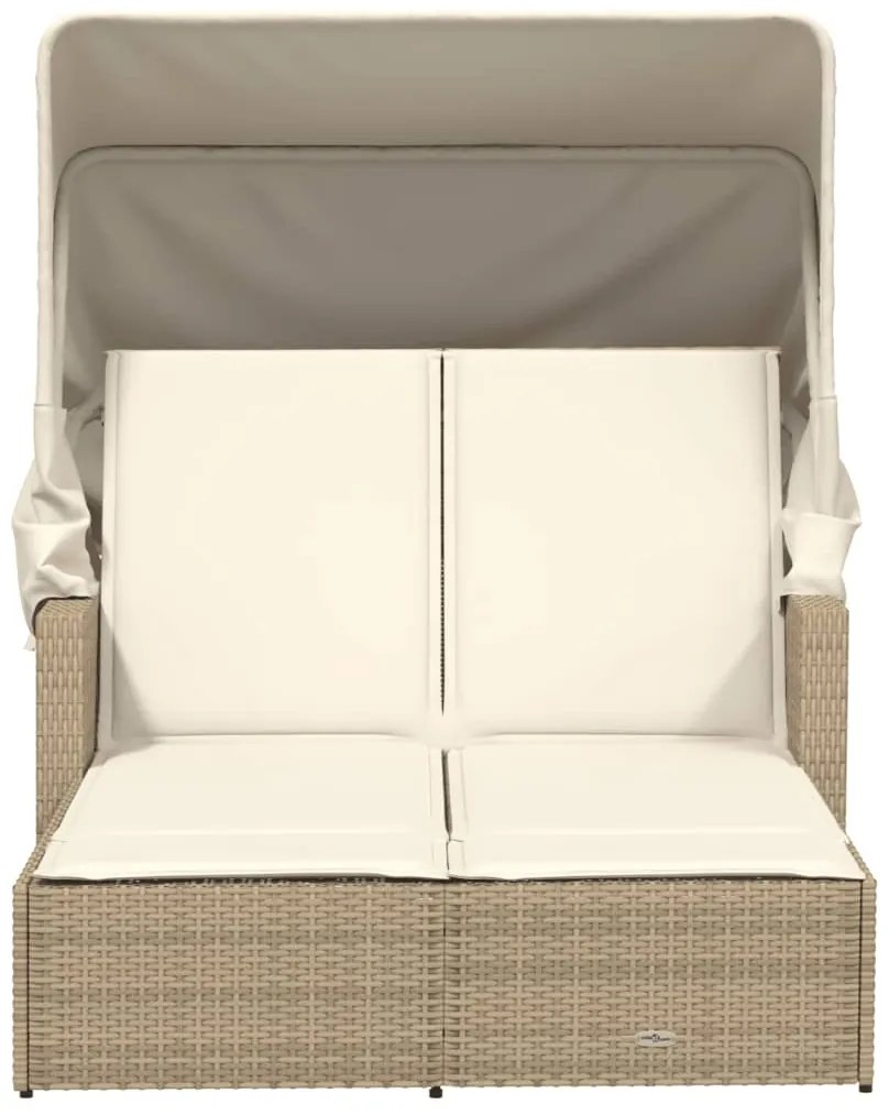 vidaXL Ξαπλώστρα Διπλή Μπεζ Συνθετικό Ρατάν με Σκίαστρο και Μαξιλάρια