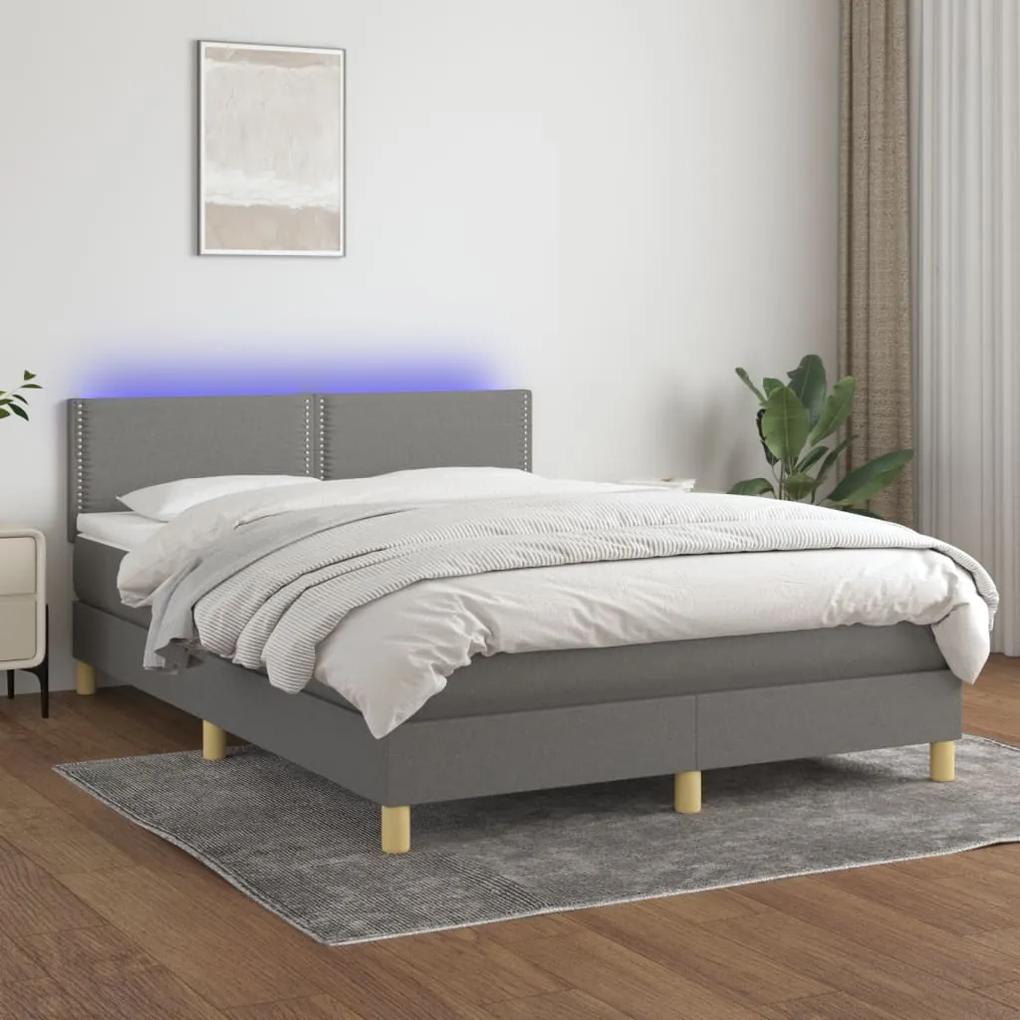 Κρεβάτι Boxspring με Στρώμα &amp; LED Σκ.Γκρι 140x200 εκ Υφασμάτινο
