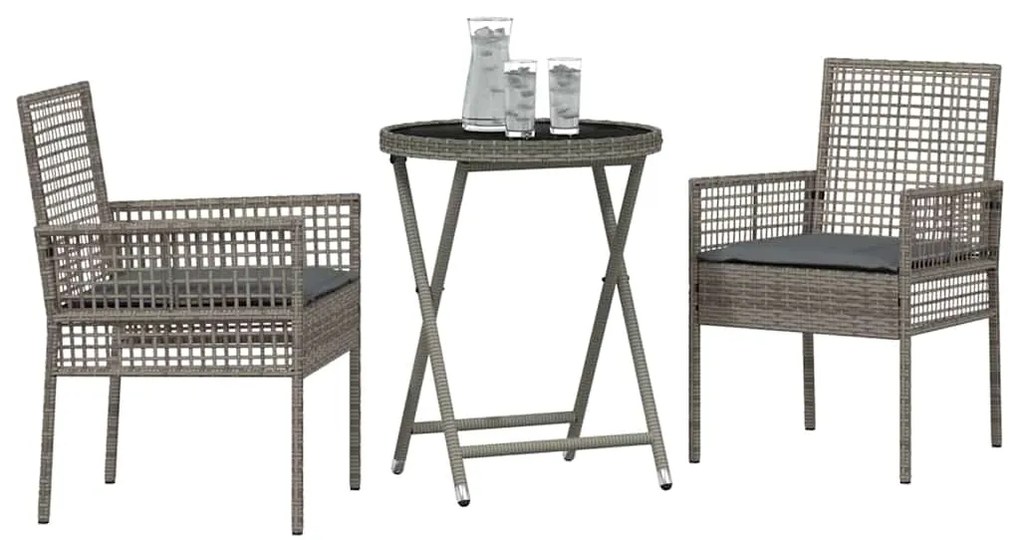 vidaXL Σετ Μπιστρό Κήπου 3 pcs Γκρι Πολυ ράταν