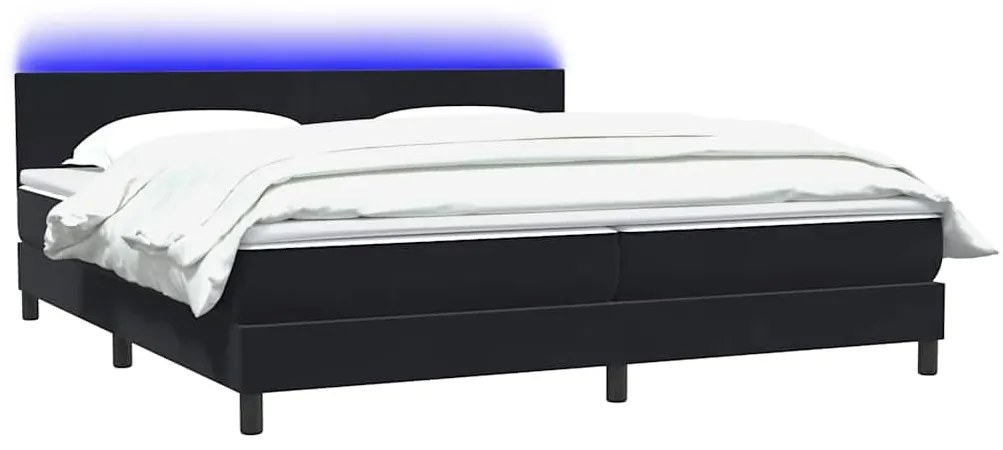 vidaXL Κρεβάτι Boxspring με Στρώμα & LED Μαύρο 180x210 εκ. Βελούδινο