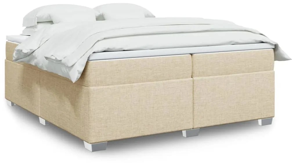 vidaXL Κρεβάτι Boxspring με Στρώμα Κρεμ 200x200 εκ. Υφασμάτινο