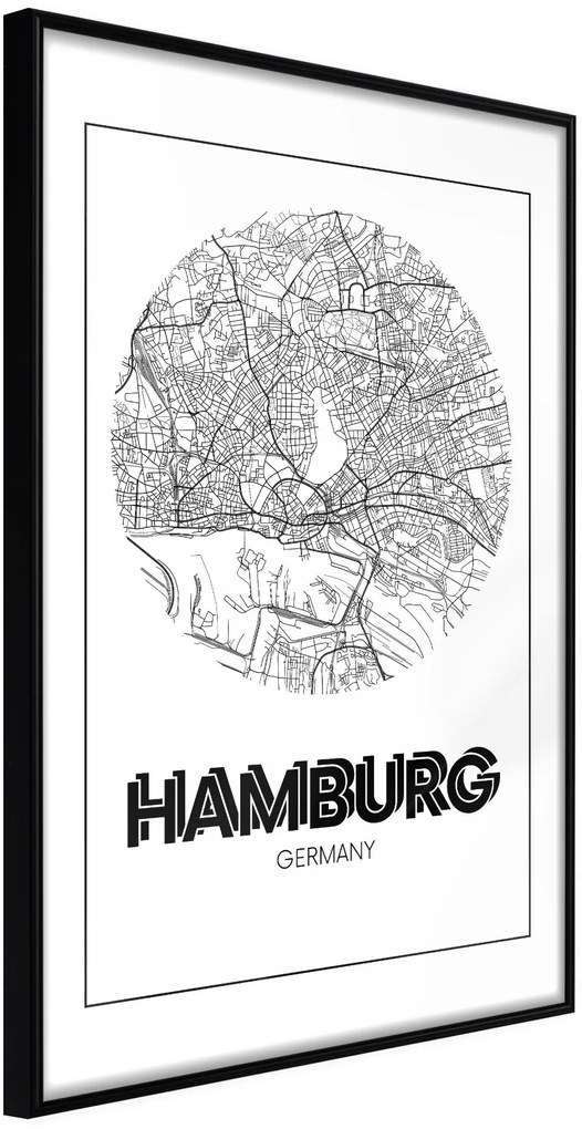 Αφίσα - City Map: Hamburg (Round) - 20x30 - Μαύρο - Χωρίς πασπαρτού