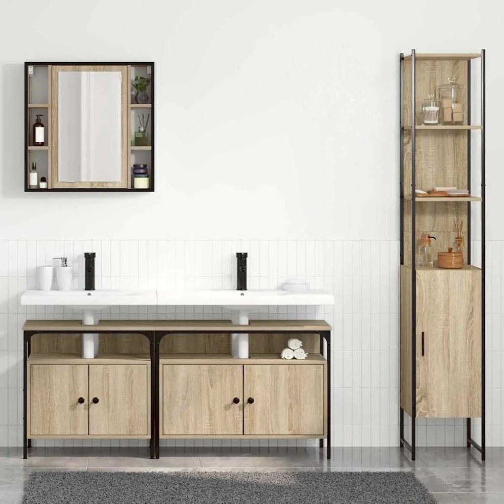 vidaXL Σετ Επίπλων Μπάνιου 4 pcs Sonoma Δρυς 33 x 33 x 185.5 εκ