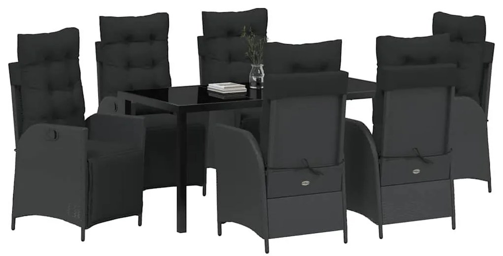 vidaXL Σέτ φαγητού για κήπο 7 pcs Μαύρο Πολυ ράταν