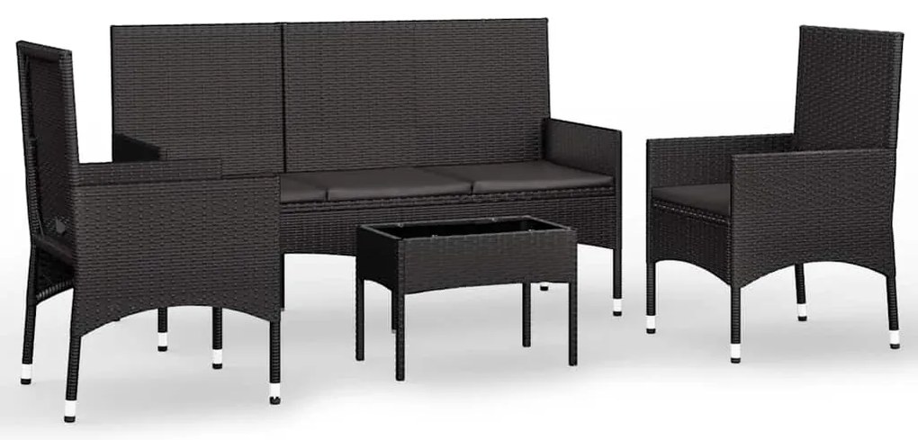 vidaXL Σαλόνι Κήπου Σετ 4 Τεμαχίων Μαύρο Συνθετικό Ρατάν με Μαξιλάρια