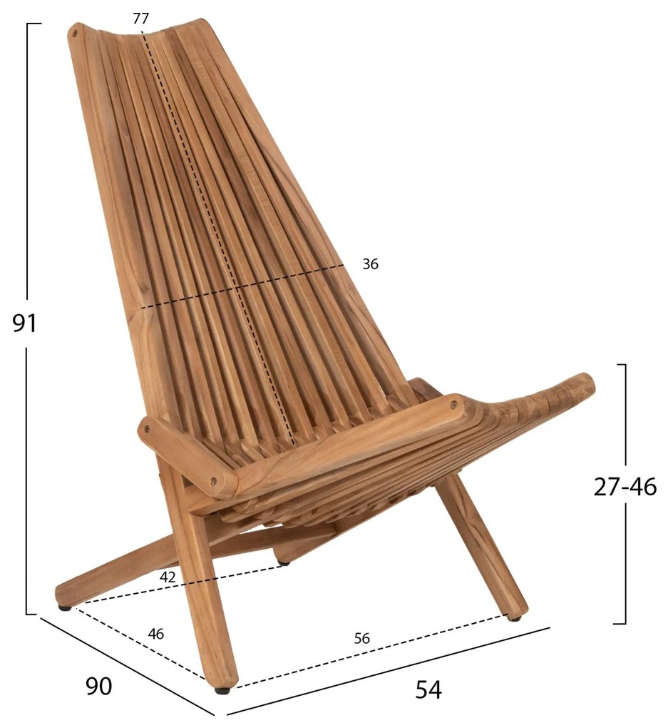 Καρέκλα - Πολυθρόνα CAMY C5962 Πτυσσόμενη με Ξύλο TEAK Φυσικό 54x90x91Yεκ. 54x90x91 εκ.