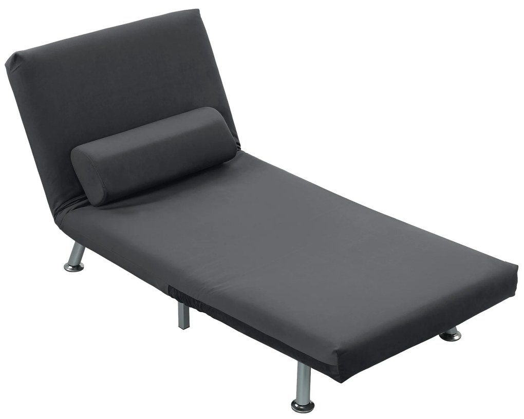 HOMCOM Πολυθρόνα-κρεβάτι, αναδιπλούμενη πολυθρόνα Relax σε βελούδινη όψη, Ρυθμιζόμενη πλάτη, 75 x 70 x 75 cm, Σκούρο γκρι