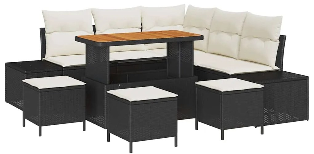 vidaXL Σετ Καναπέ Κήπου με μαξιλάρι 9 pcs Μαύρο Πολυ ράταν