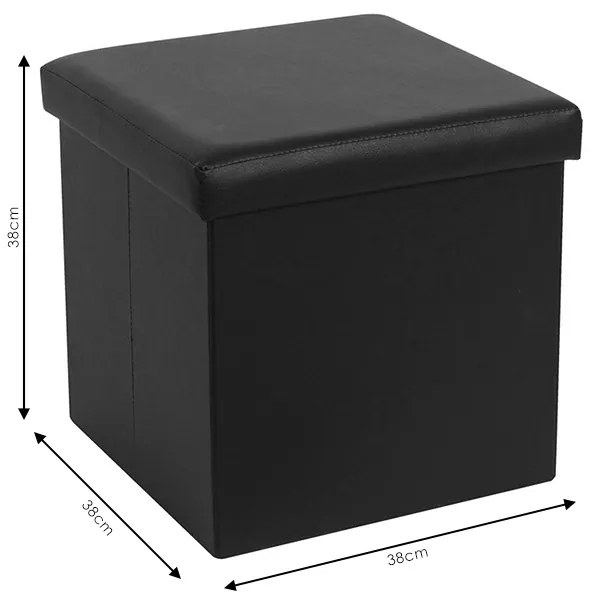 Σκαμπό-μπαούλο Crystal pakoworld pu μαύρο 38x38x38εκ (1 τεμάχια)