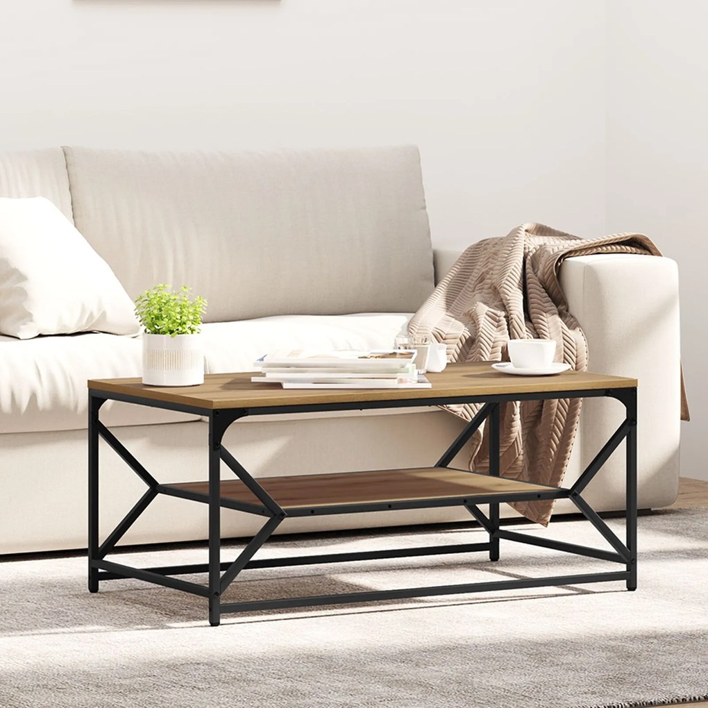Τραπεζάκι σαλονιού με ράφι από Ξύλο Artisan 90x50x40 εκ. Επεξεργασμένο ξύλο