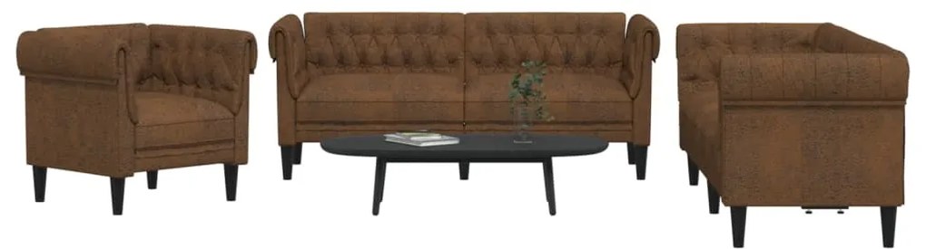 vidaXL Σετ Σαλονιού 3 Τεμαχίων Καφέ από Ύφασμα Μικροϊνών