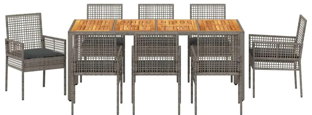 vidaXL Σέτ φαγητού για κήπο 9 pcs Γκρι συνθετικό ρατάν