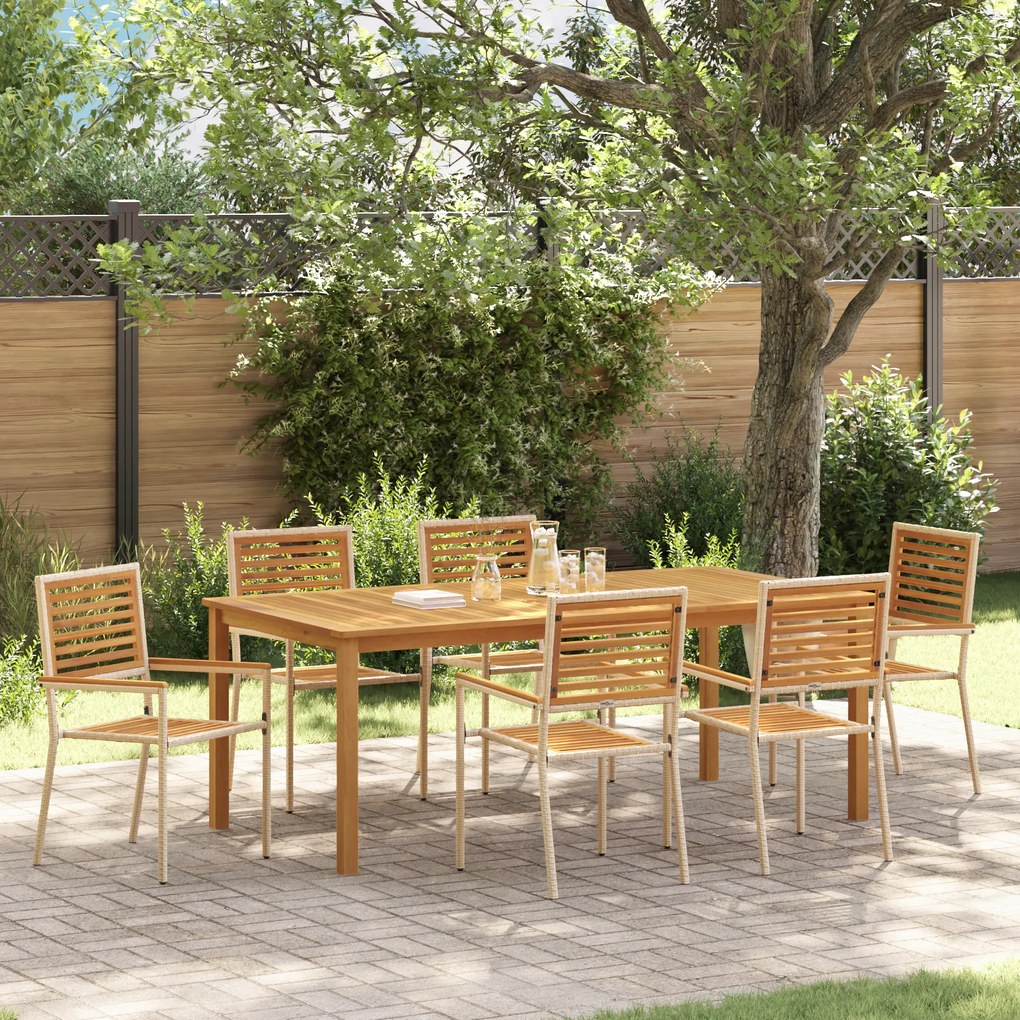 vidaXL Σετ Τραπεζαρίας Κήπου  7 τεμαχίων Μπεζ Poly Rattan Ακακίας