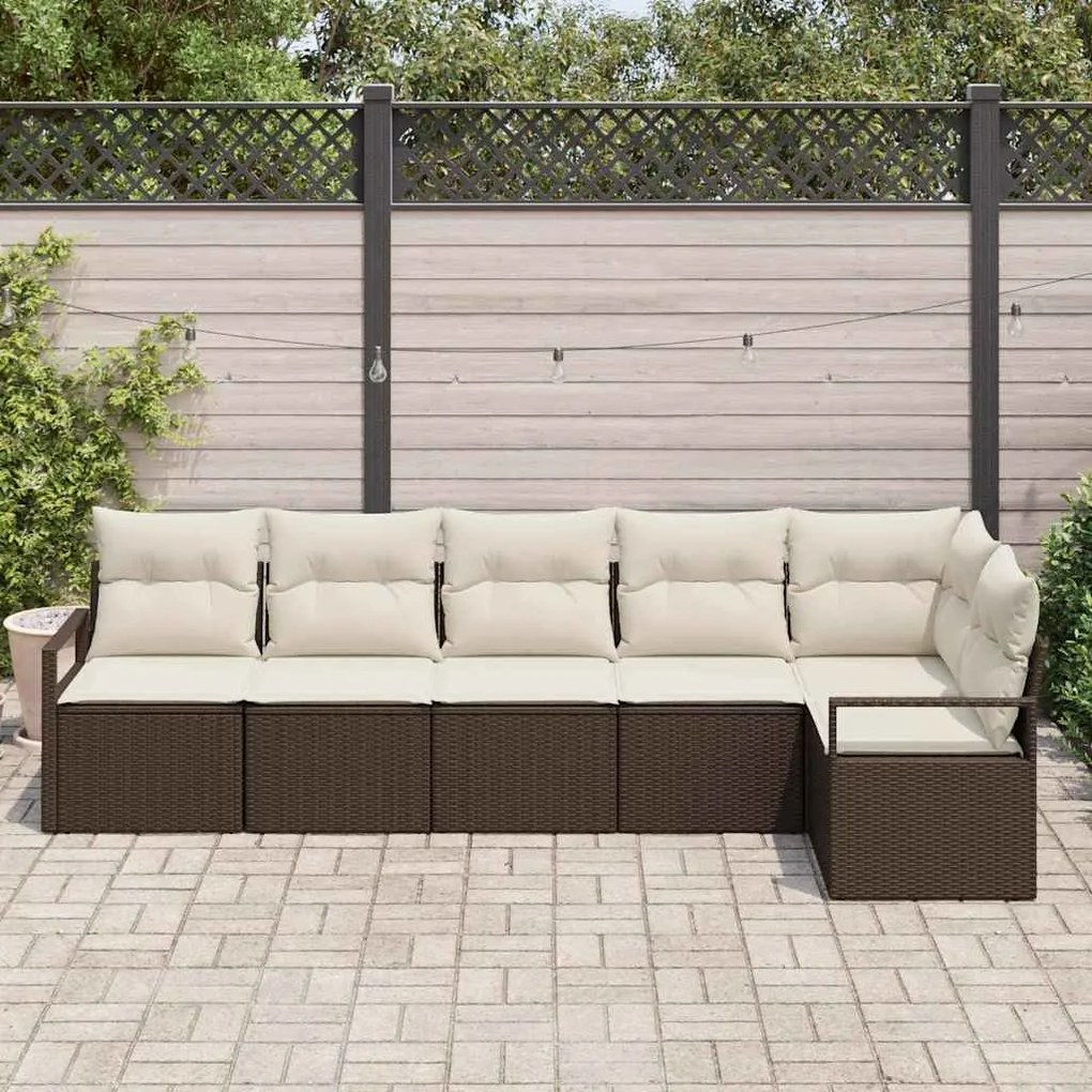 vidaXL Σετ Καναπέ Κήπου 6 pcs Καφέ, Κρέμα Πολυ rattan, βαμμένο ατσάλι