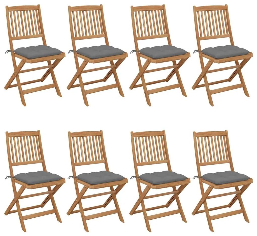 Καρέκλες Κήπου Πτυσσόμενες 8 τεμ Μασίφ Ξύλο Ακακίας &amp; Μαξιλάρια - Γκρι