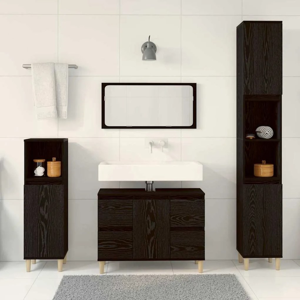 vidaXL Σετ Επίπλων Μπάνιου με συρτάρι 3 pcs Μαύρο 30 x 30 x 180 cm