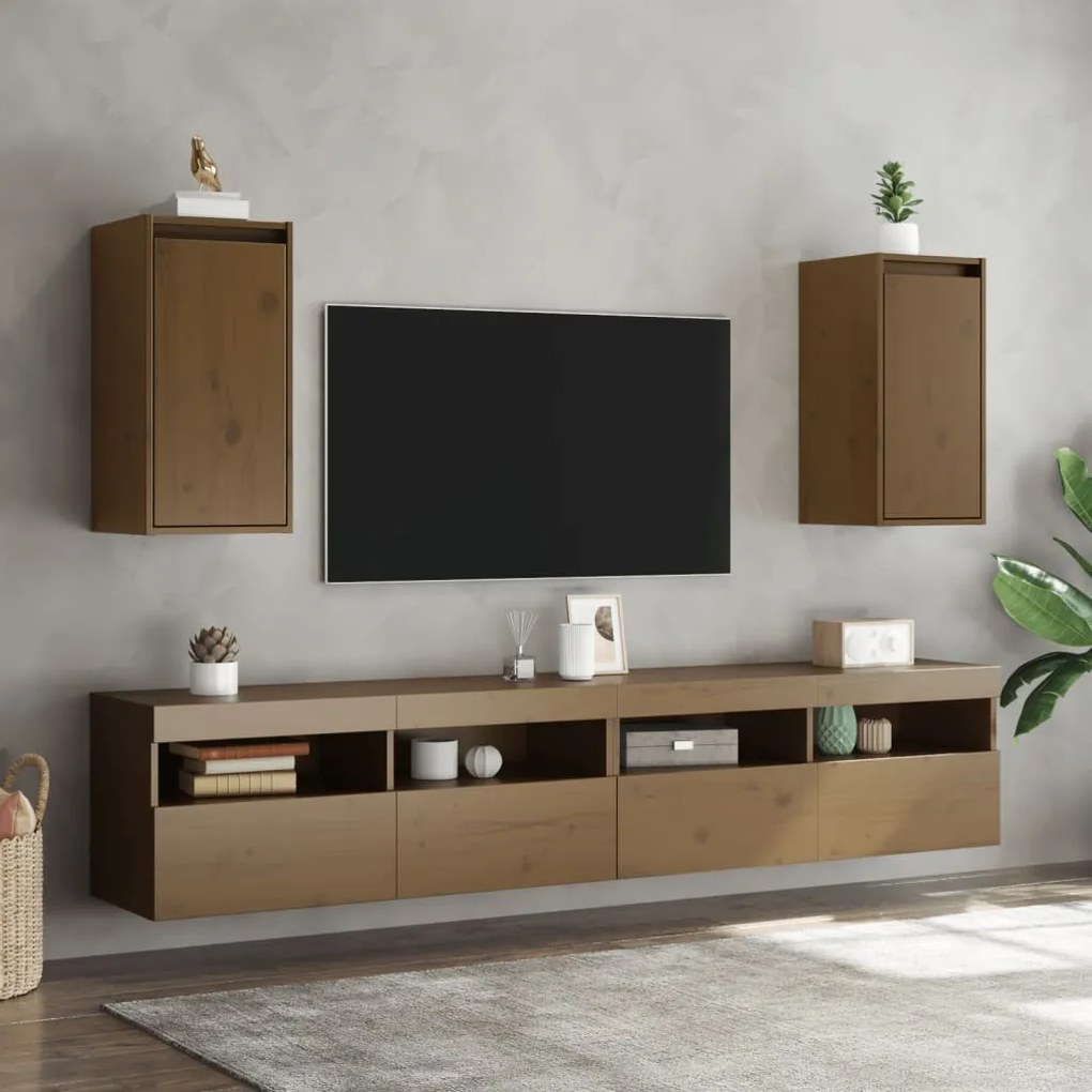 vidaXL Ντουλάπια Τοίχου 2 τεμ. Καφέ Μελί 30x30x60 εκ Μασίφ Ξύλο Πεύκου