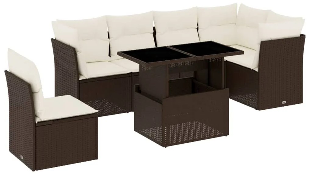 vidaXL Σαλόνι Κήπου Σετ 7 Τεμαχίων Καφέ Συνθετικό Ρατάν με Μαξιλάρια