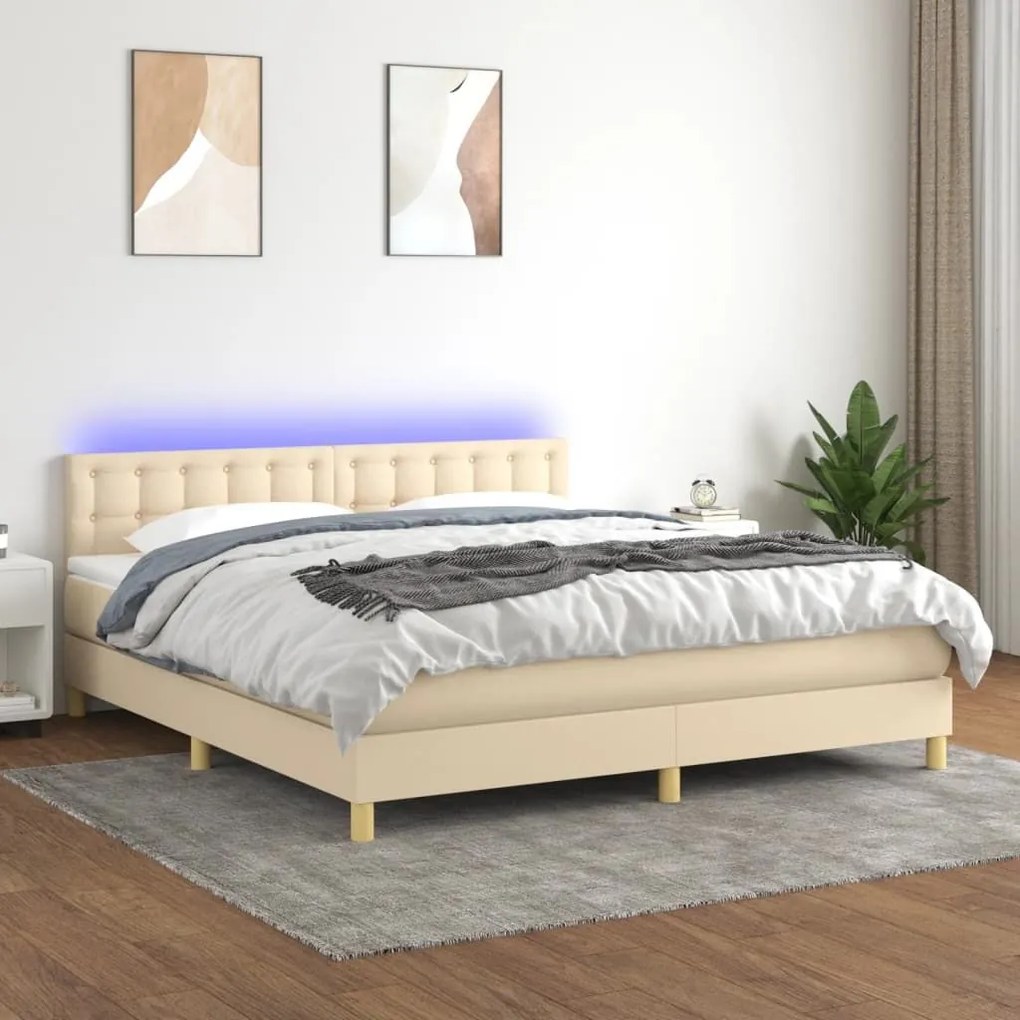 ΚΡΕΒΑΤΙ BOXSPRING ΜΕ ΣΤΡΩΜΑ &amp; LED ΚΡΕΜ 160X200 ΕΚ. ΥΦΑΣΜΑΤΙΝΟ 3134050