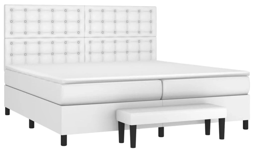 vidaXL Κρεβάτι Boxspring με Στρώμα Λευκό 200x200 εκ. Συνθετικό Δέρμα