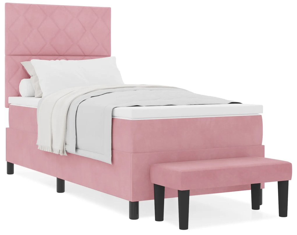 vidaXL Ροζ Κρεβάτι Box Spring με Στρώμα & Πάγκο 90x190 εκ. Βελούδο