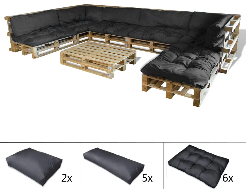 vidaXL Μαξιλάρι για καναπέ παλέτας 13 pcs Μαύρο 120 x 80 x 10 εκ
