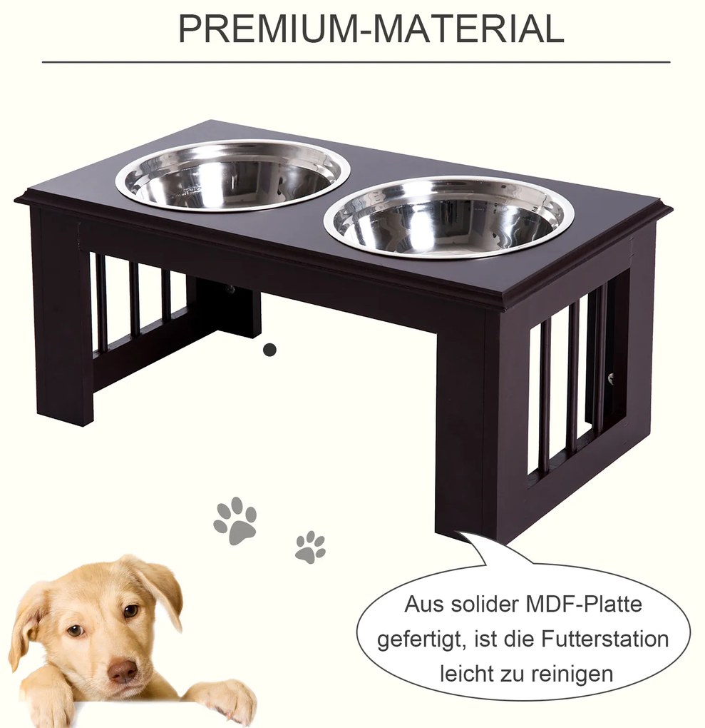 PawHut Σταθμός τροφοδοσίας σκύλου, αντιολισθητικός, 58,4 x 30,5 x 25,4cm, Γκρι, 2L ανά μπολ
