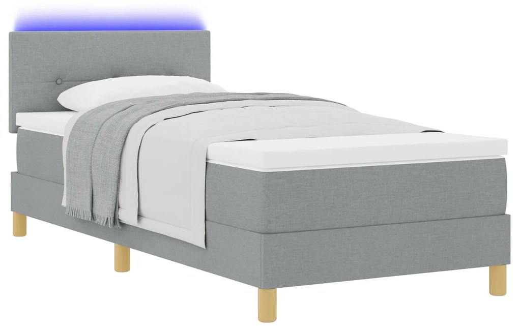 vidaXL Κρεβάτι με Βραχίονα με Στρώμα & LED Ανοιχτό Γκρι 100x200 εκ. Ύφασμα