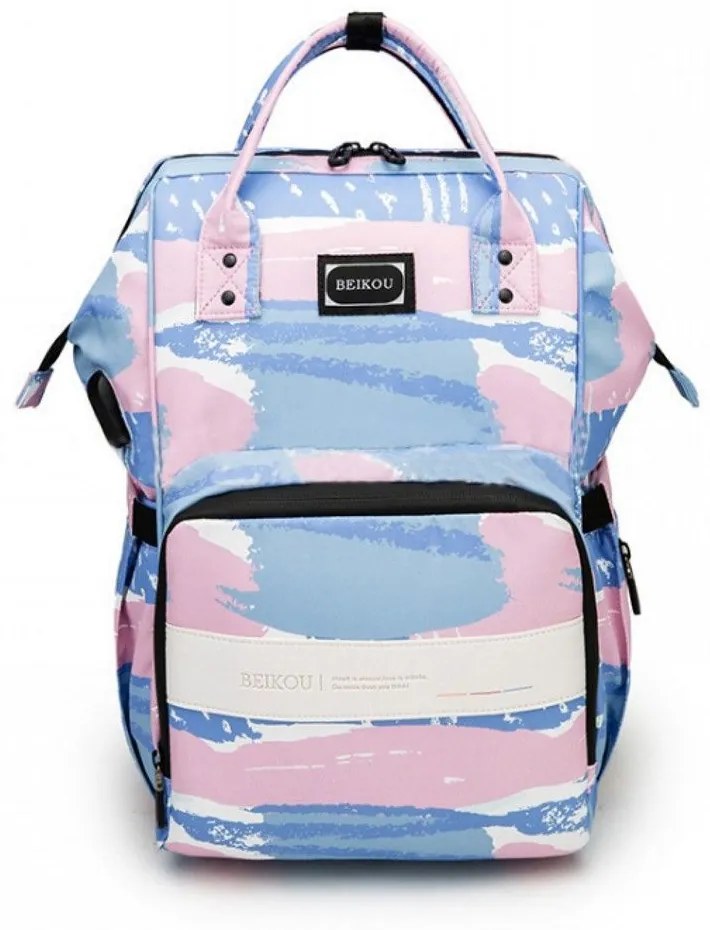 Τσάντα Μωρού Πλάτης B-263 Παραλλαγή 38x25x17 Pink-Blue Beikou Ύφασμα