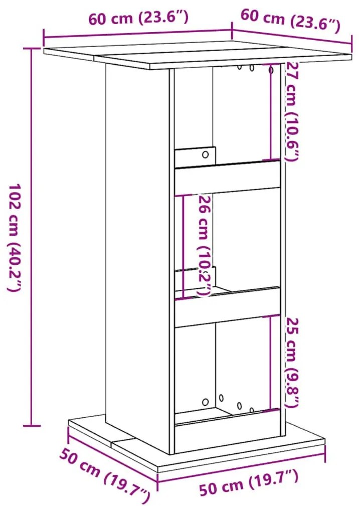 Τραπέζι Μπαρ/Ράφια Όψη Παλαιού Ξύλου 60x60x102εκ Επεξεργ. Ξύλο - Καφέ