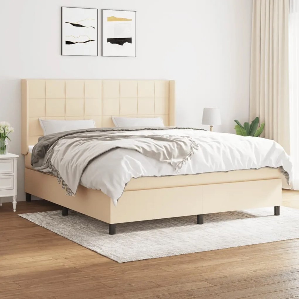 Κρεβάτι Boxspring με Στρώμα Κρεμ 160x200 εκ. Υφασμάτινο